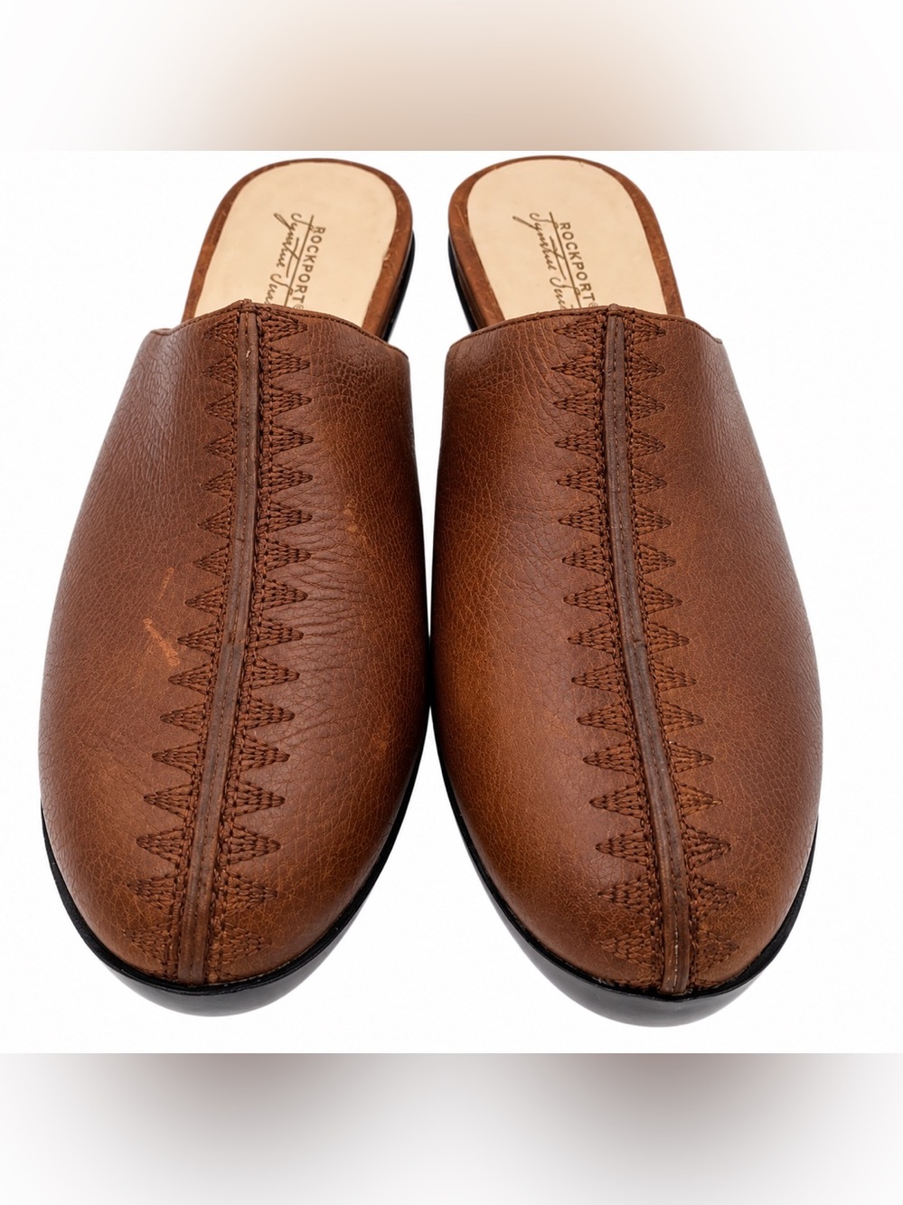 Rockport Brown Leather Mules Women’s Size 9M Center Stitching Accent/Seam